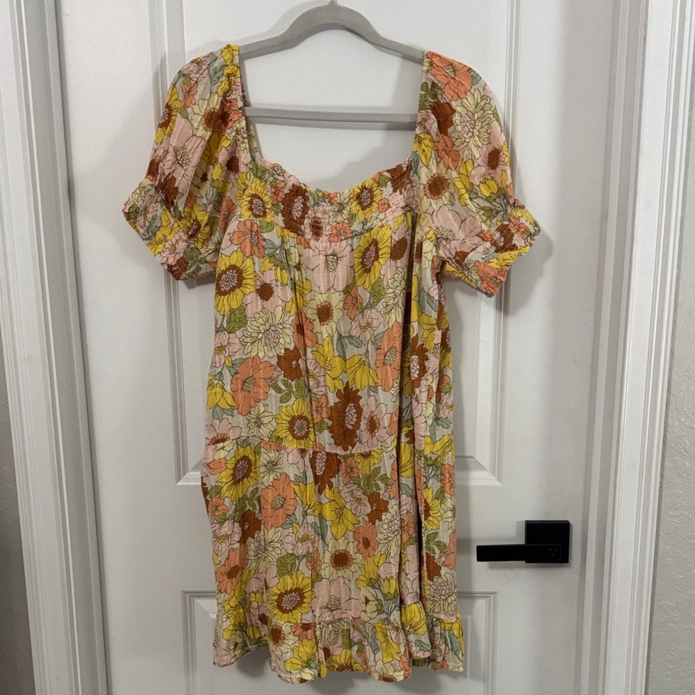 American Eagle Outfitters Floral Mini Dress - Pink, Yellow, Brown